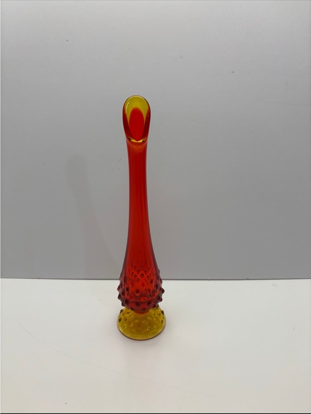 Vintage Fenton Art Glass Amberina hobnail swung bud vase